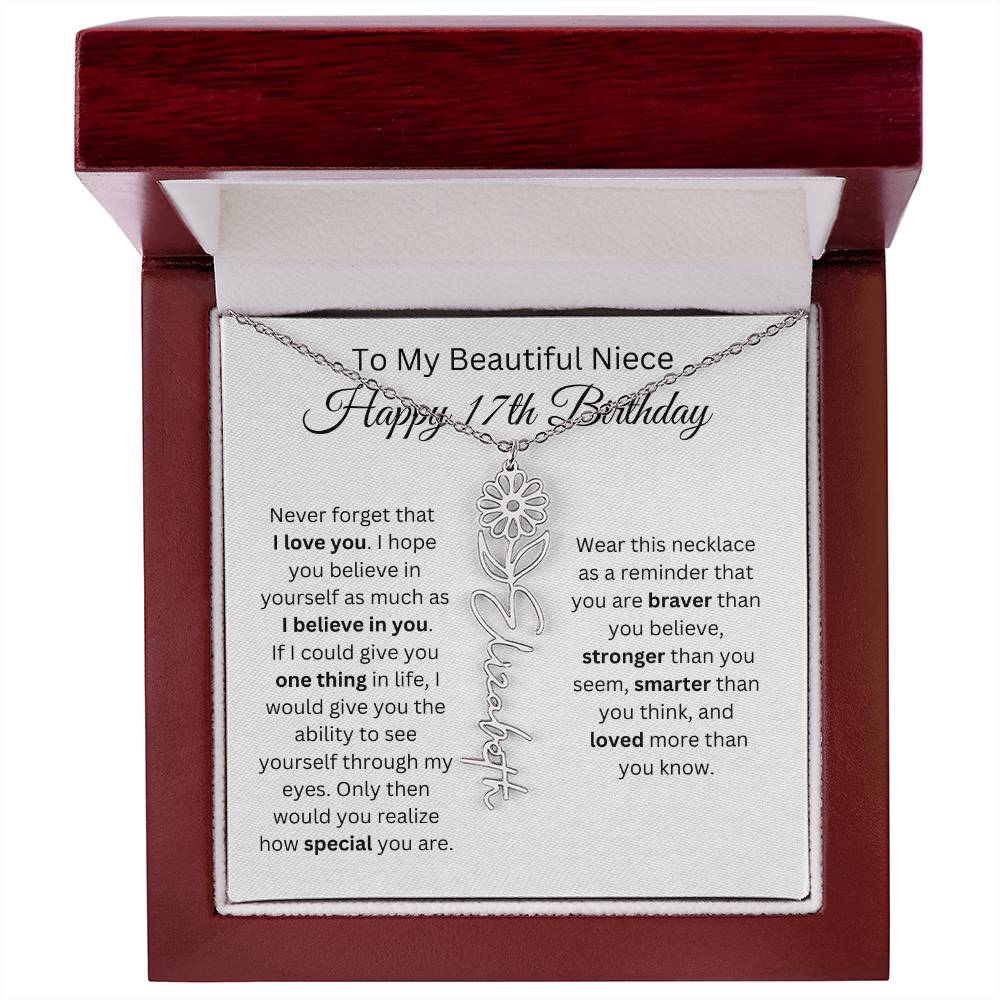 To My Beautiful Niece Happy 17th Birthday - Flower Name Necklace