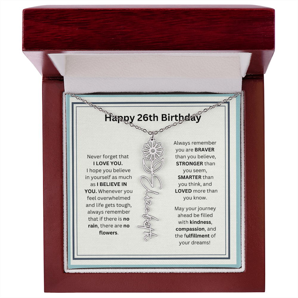 26th Personalized Birthday Gift - Flower Name Necklace