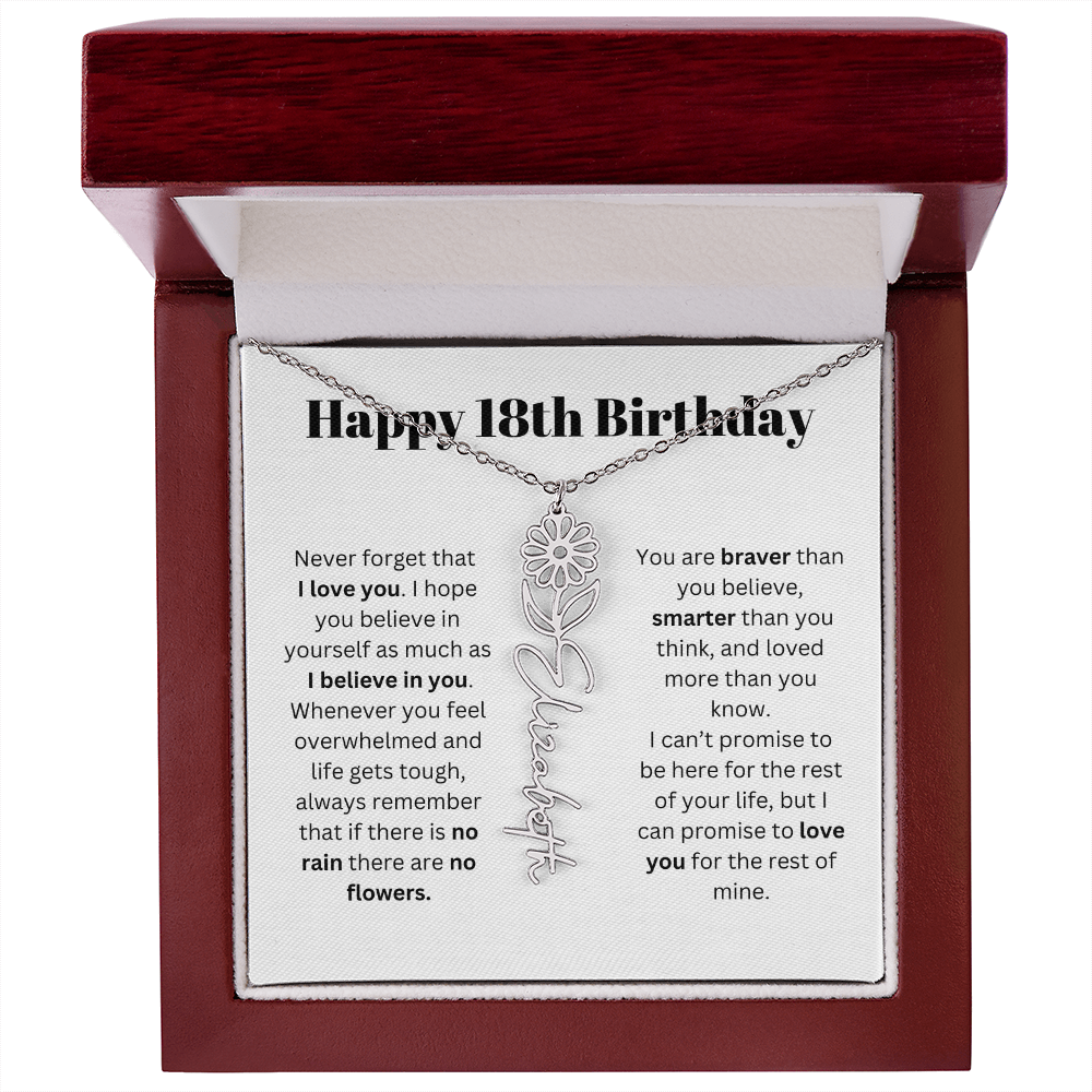 18th Personalized Birthday Gift for Her - Flower Name Necklace