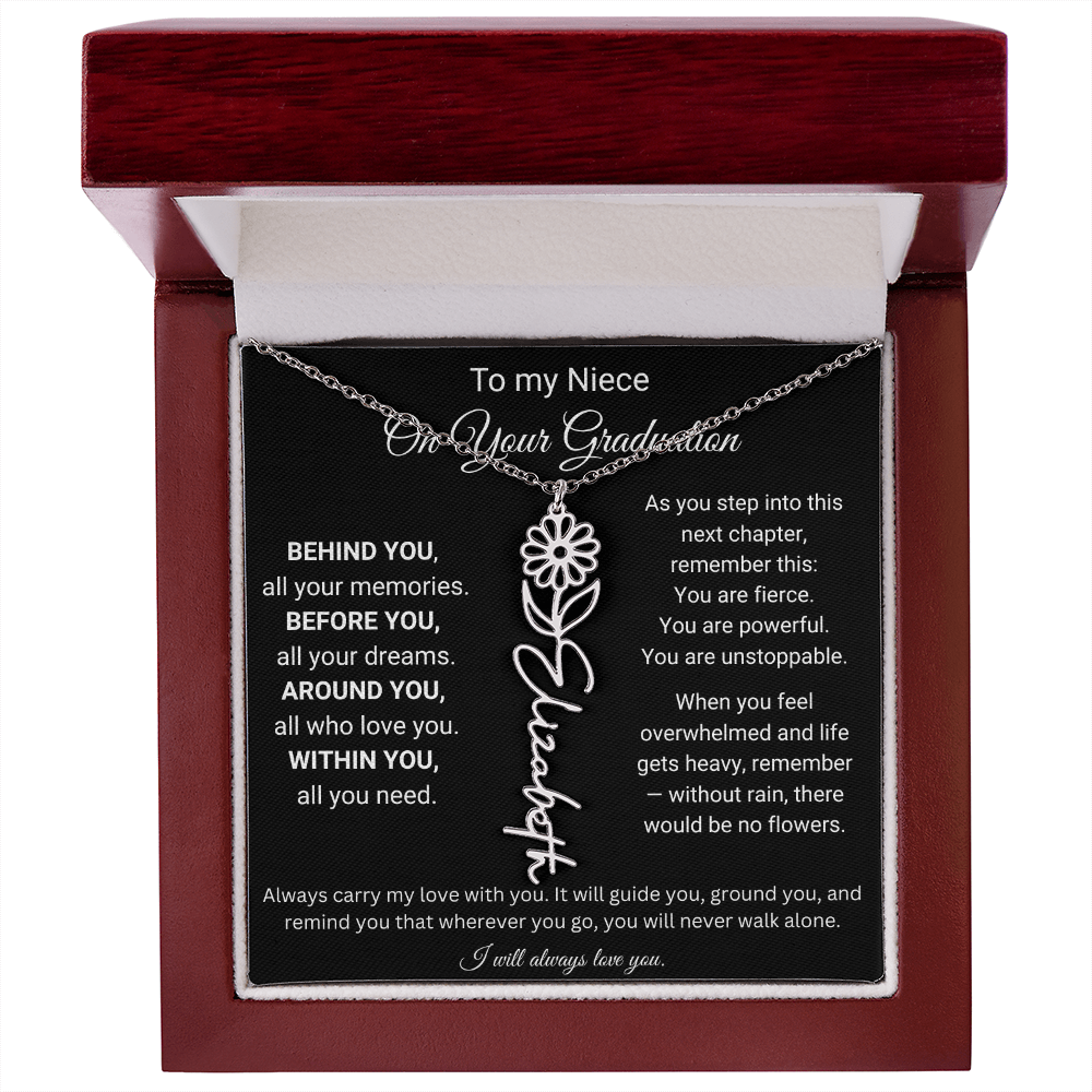 Graduation Birth Flower Name Necklace for Niece