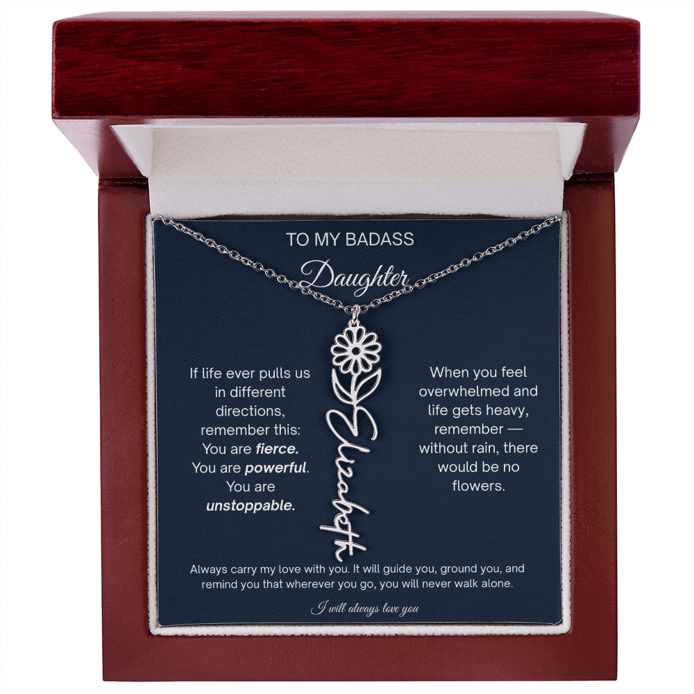Badass Daughter Personalized Birth Flower Name Necklace