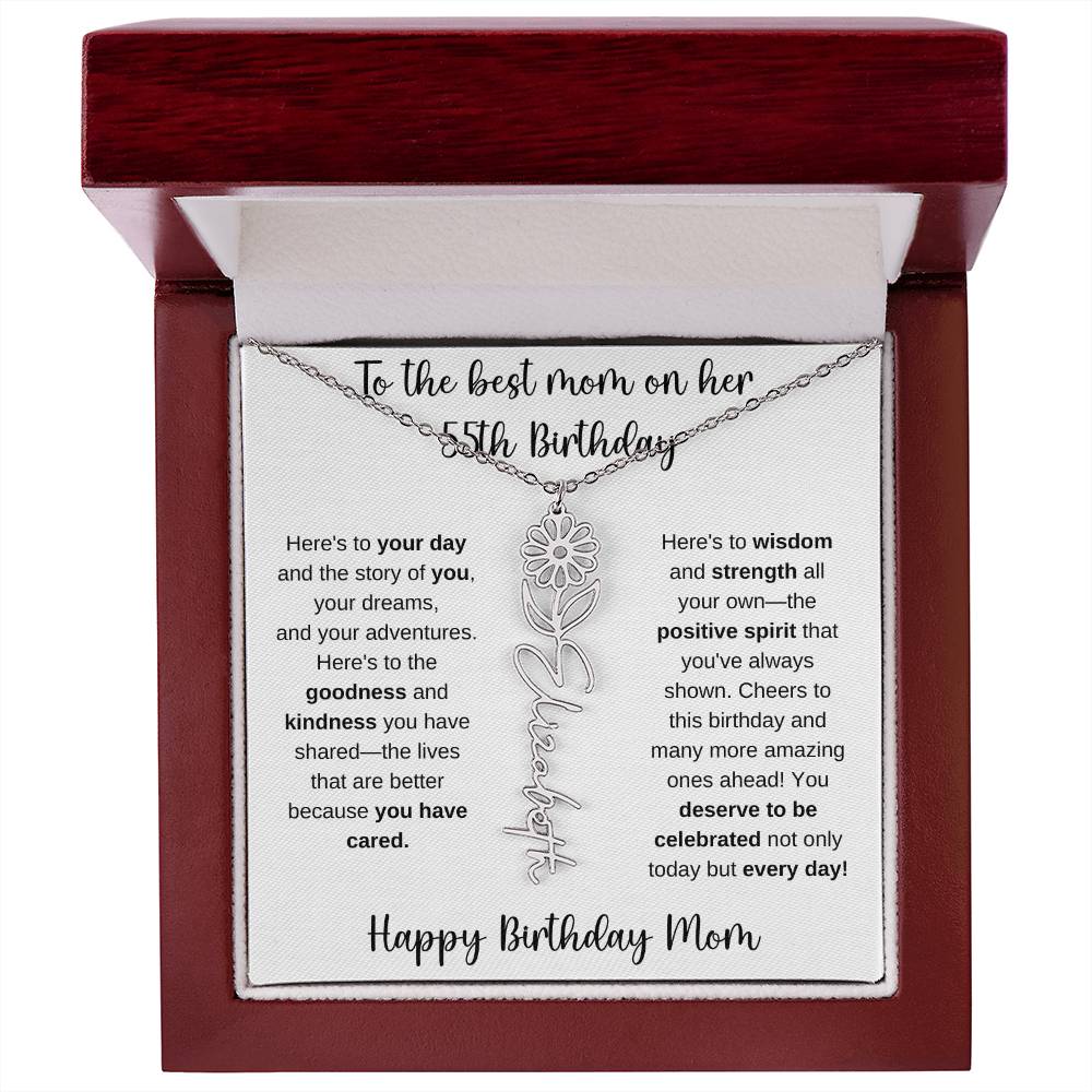 To The Best Mom - Happy 55th Birthday | Flower Name Necklace