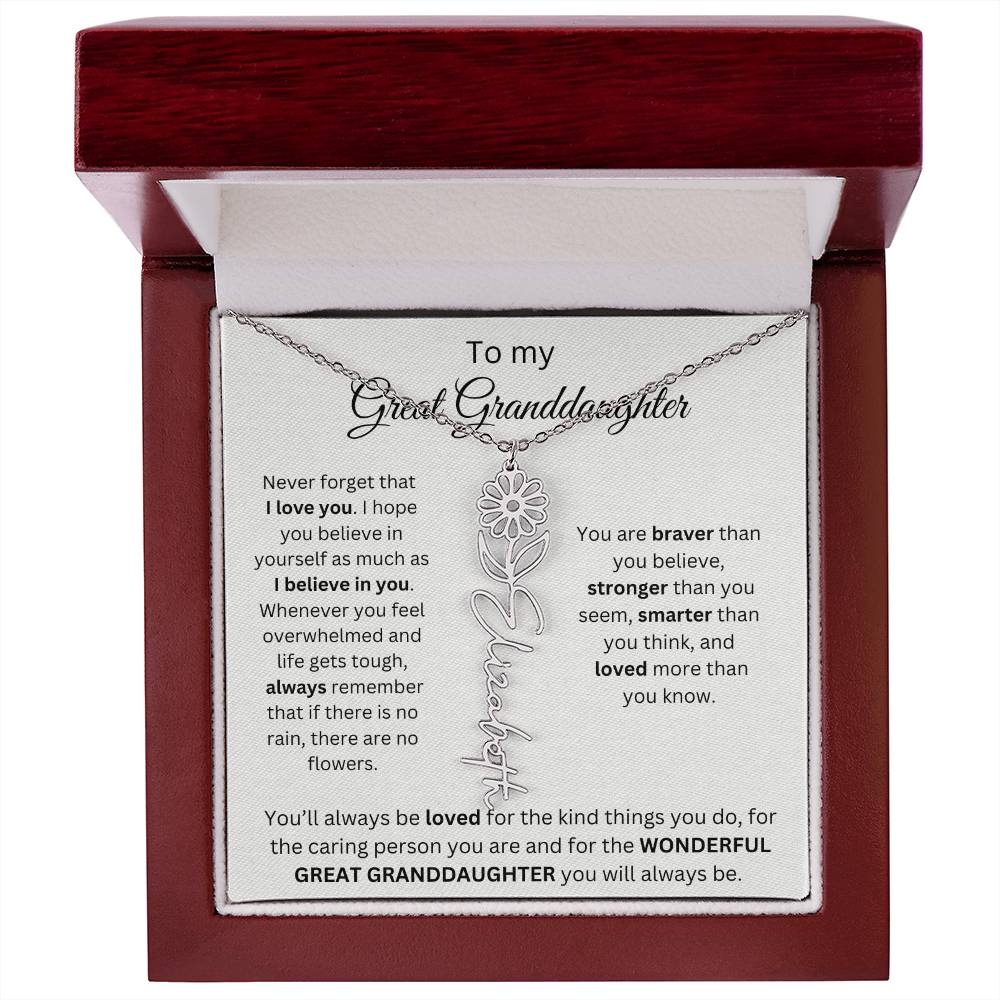 To My Great Granddaughter | I Love You | Flower Name Necklace