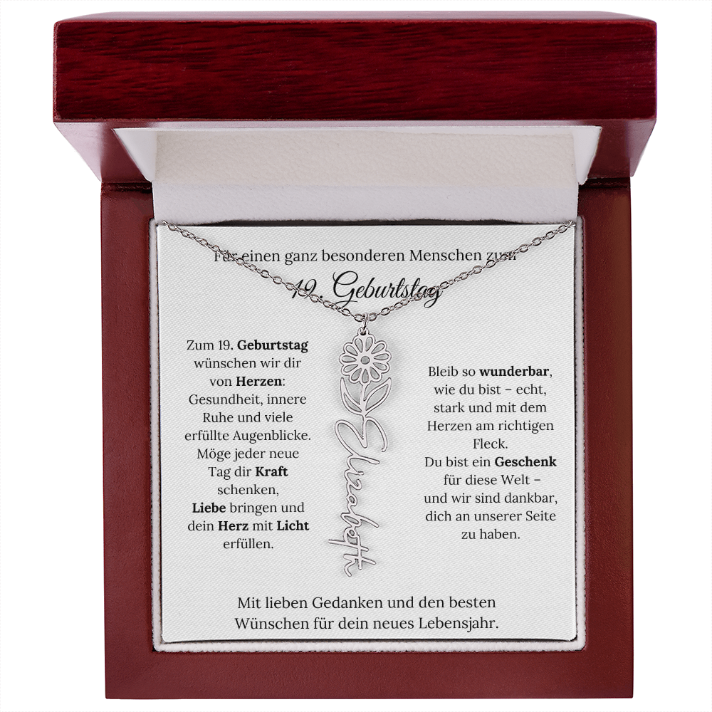 Personalisiertes 19. Geburtstagsgeschenk mit Geburtsblume