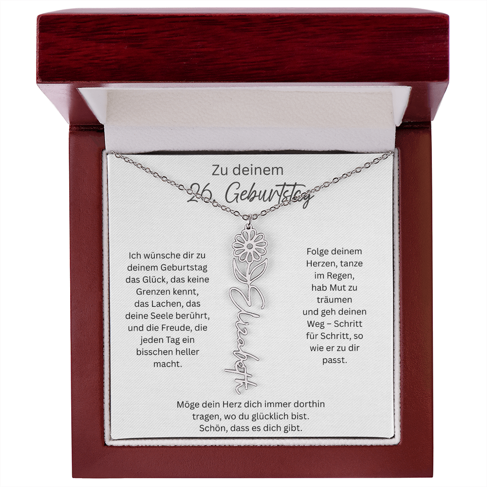 Geburtsblumen Namenskette zum 26 Geburtstag personalisiert Name Kette Gravur Geschenk