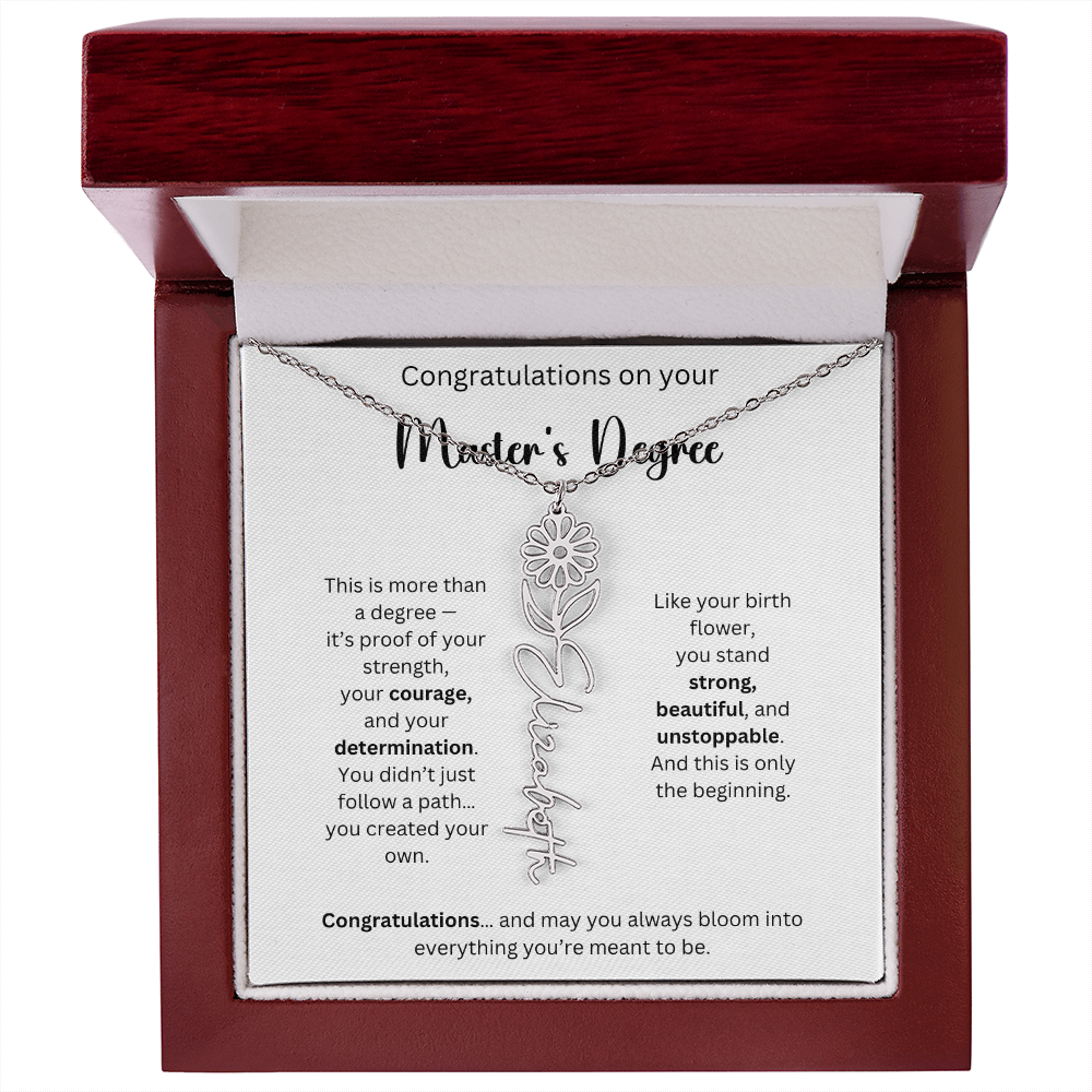 Masters Degree Graduation Gift - Personalized Birth Flower Name Necklace