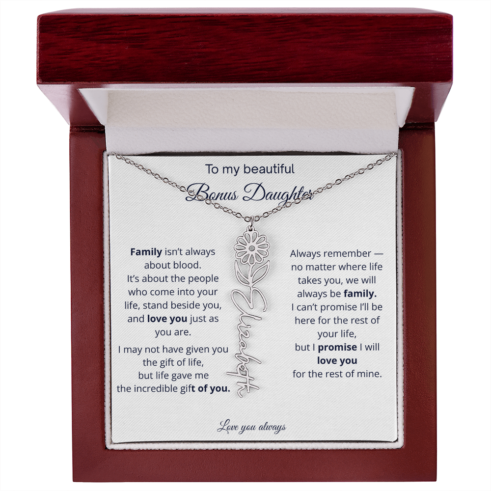 To My Beautiful Bonus Daughter | Love You Always | Birth Flower Name Necklace