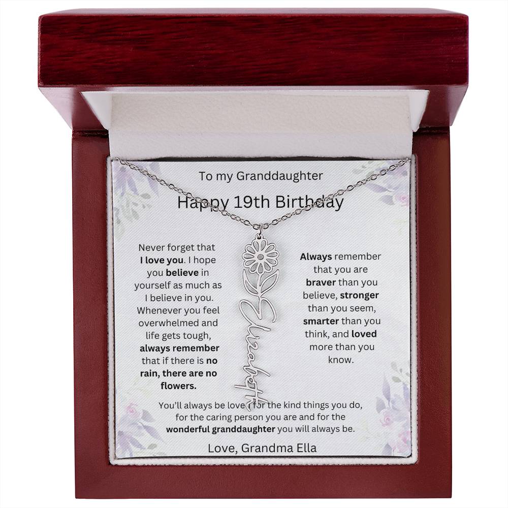 To My Granddaughter - Happy 19th Birthday | Flower Name Necklace