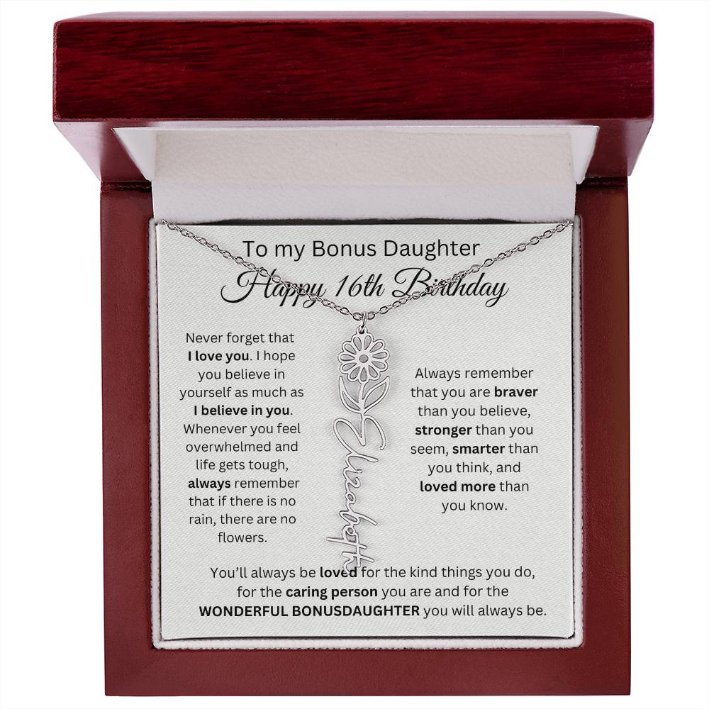 16th Birthday Gift To My Bonus Daughter | Flower Name Necklace