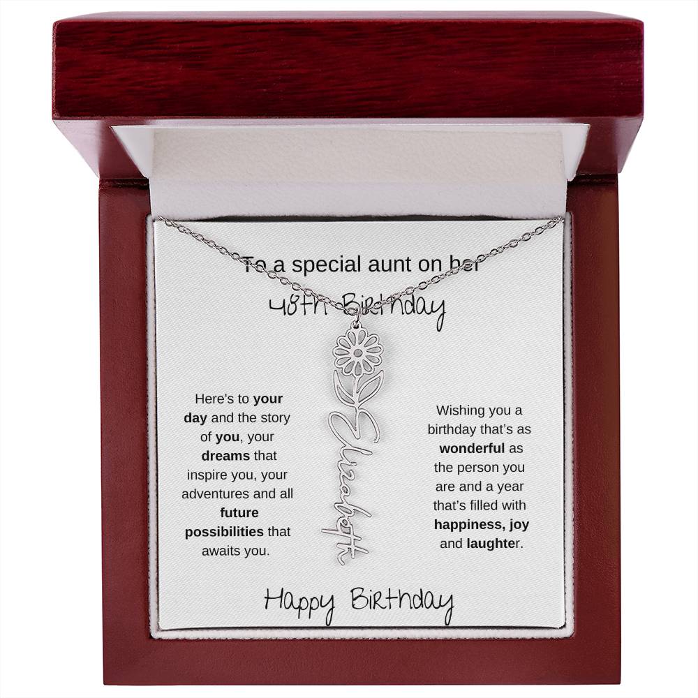 To A Special Aunt On Her 48th Birthday | Flower Name Necklace