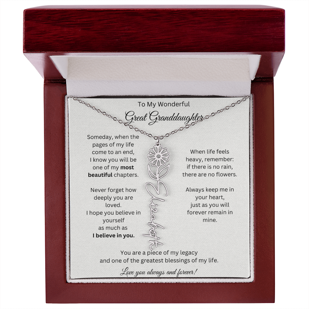 Great Granddaughter Gift - Custom Birth Flower Name Necklace