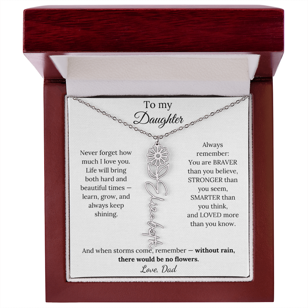 Personalized Jewelry Gift To My Daughter Birth Flower Name Necklace From Dad