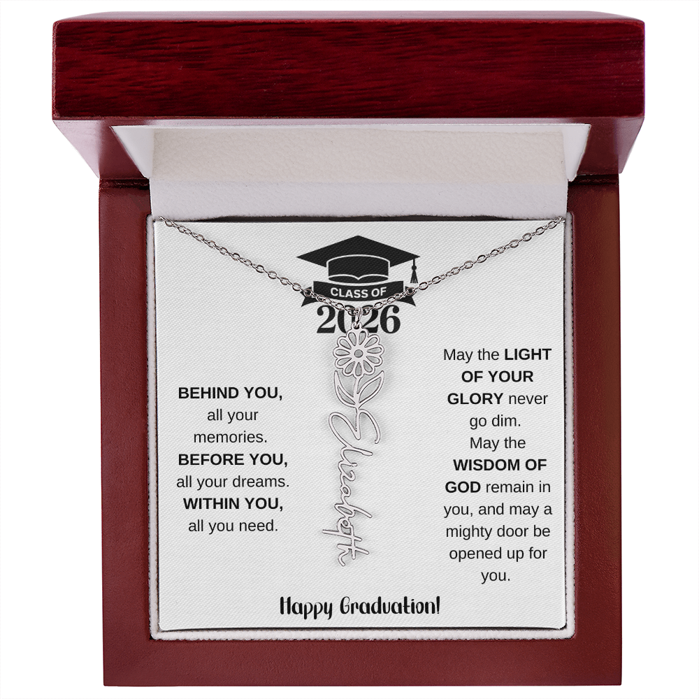 Class Of 2026 Personalized Graduation Gift Birth Month Flower Necklace
