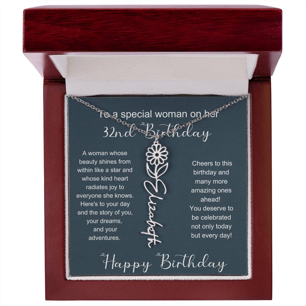 To A Special Woman On Her 32nd Birthday | Flower Name Necklace