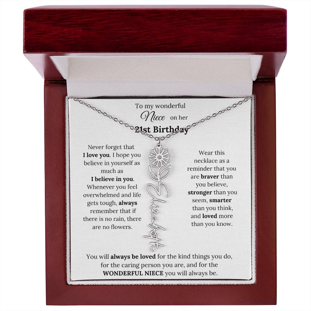 To My Wonderful Niece Happy 21st Birthday | Flower Name Necklace