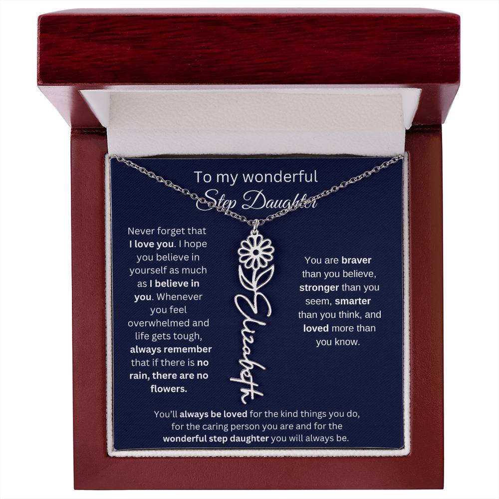 To My  Bonus Daughter Birthmonth Flower Necklace 4