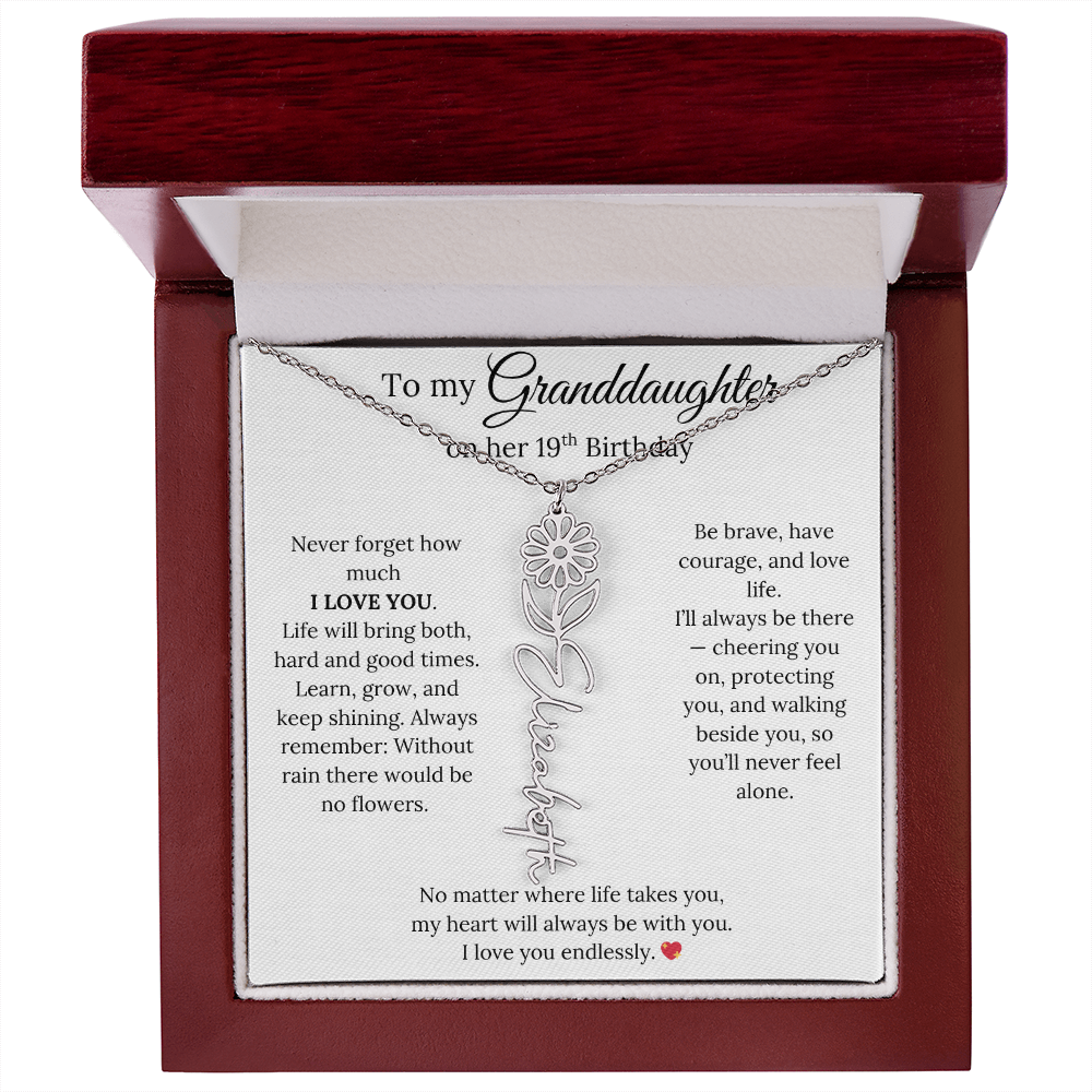 19th Birthday Gift For Granddaughter - Personalized Flower Name Necklace