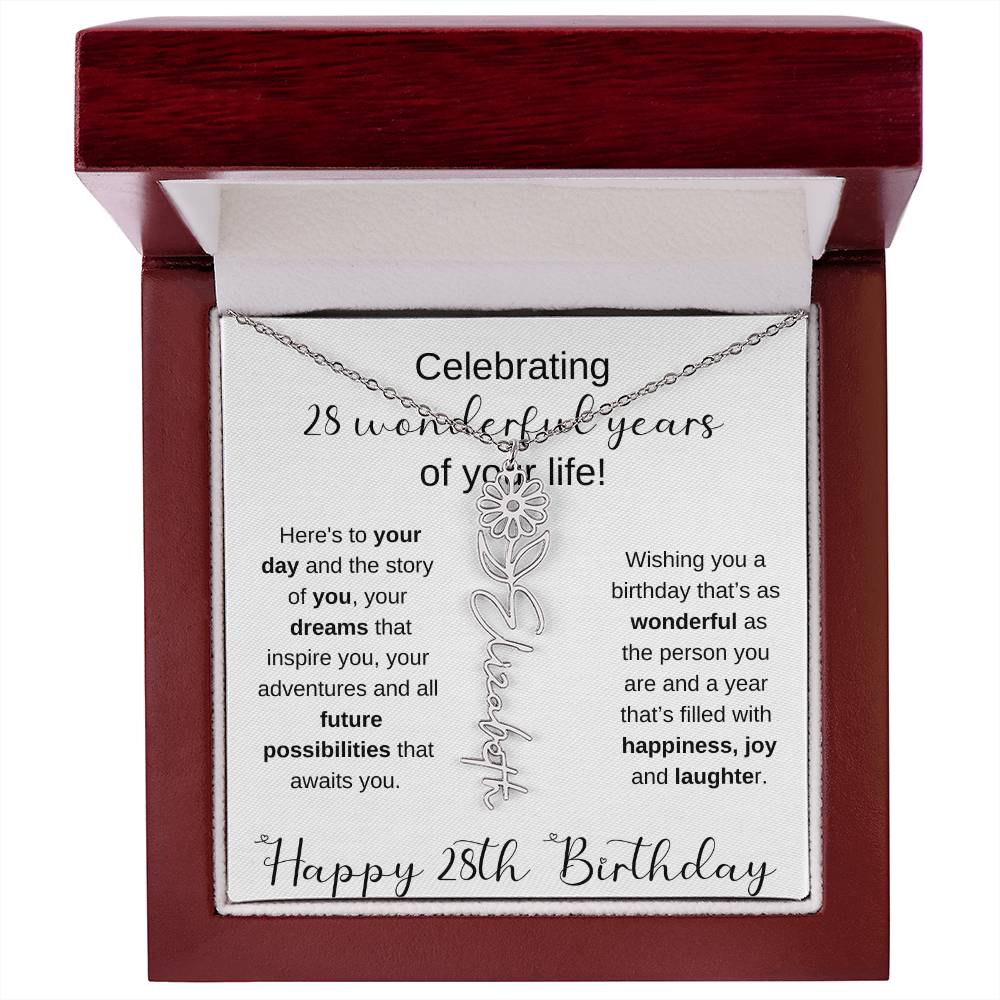 Happy 28th Birthday | Flower Name Necklace