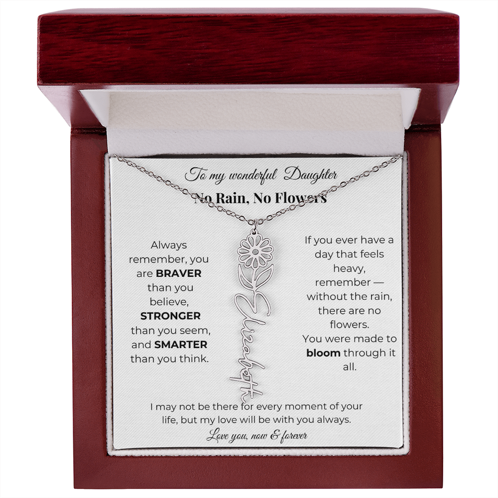 Daughter Gift Birth Flower Name Necklace with Message Card