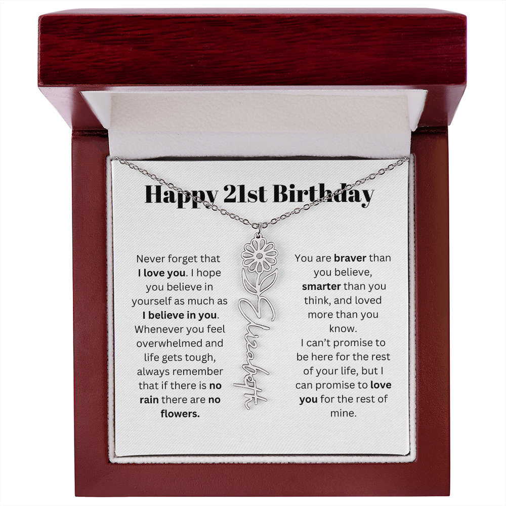 21st Personalized Birthday Gift for Her - Flower Name Necklace
