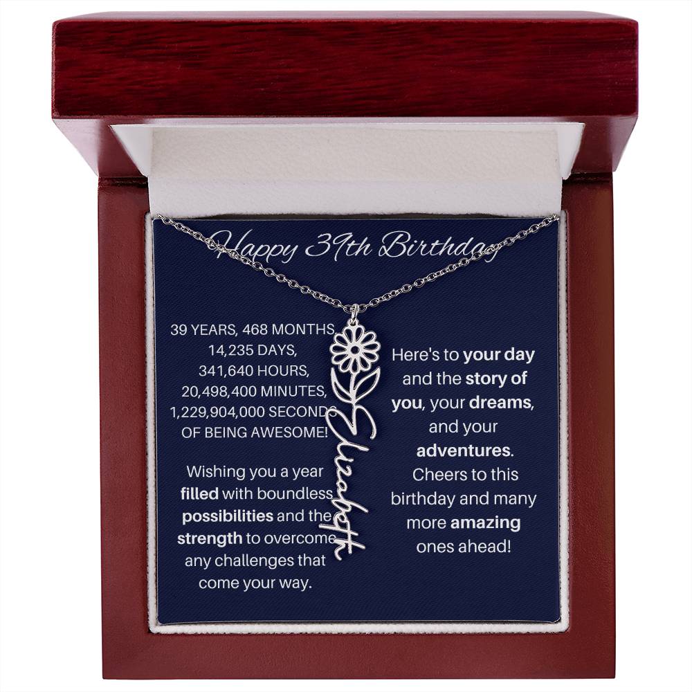 39th Birthday Birth Flower Necklace