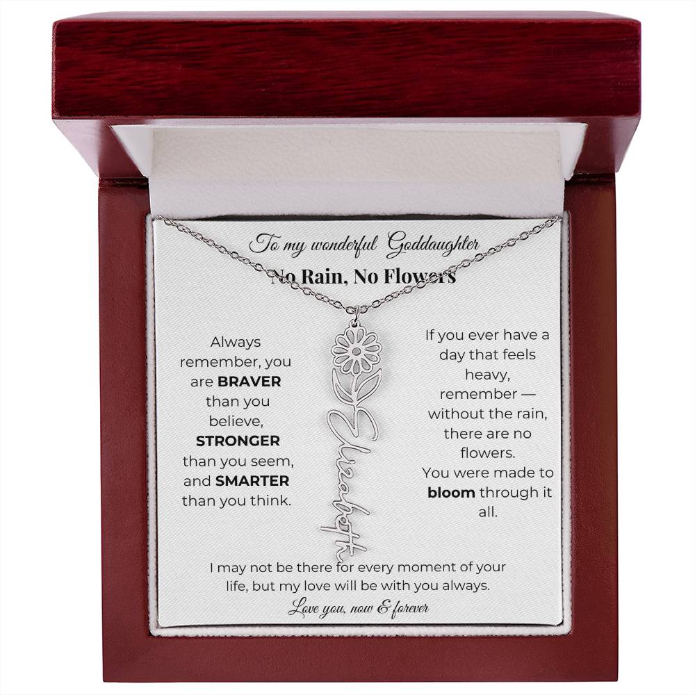 Birth Flower Necklace for Goddaughter with Message Card