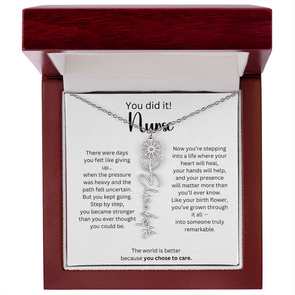 Meaningful Nurse Graduation Gift - Birth Flower Name Necklace