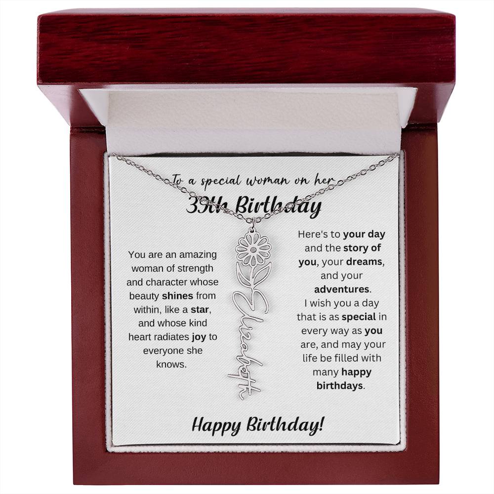 39th Birthday Gift Birthflower Necklace