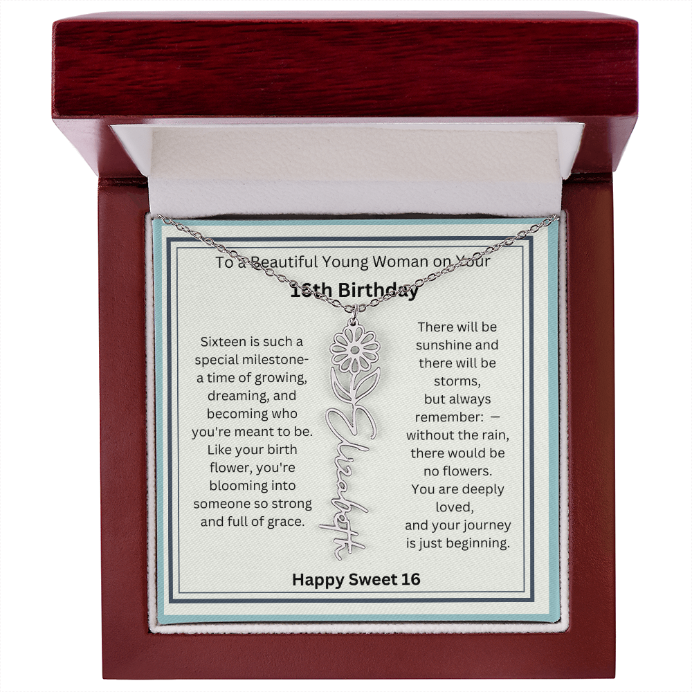 Sweet 16 Birth Flower Name Necklace Gift 2