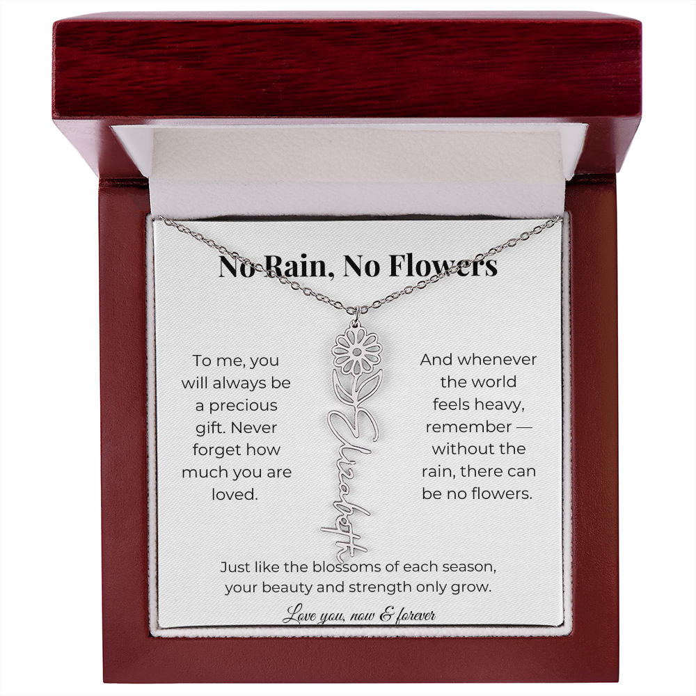 No Rain, No Flowers | You'll Always Be A Precious Gift | Flower Name Necklace