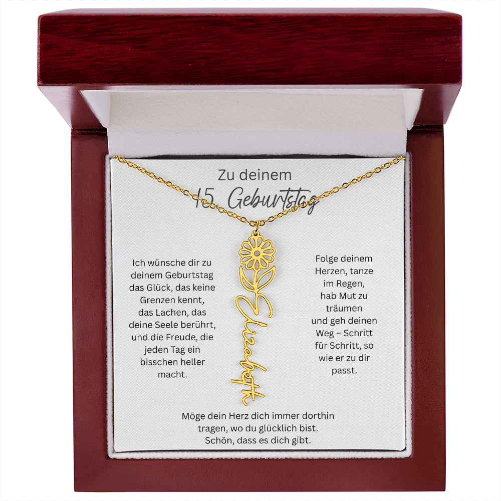 Geburtsblumen Namenskette zum 15 Geburtstag personalisiert Name Kette Gravur Geschenk
