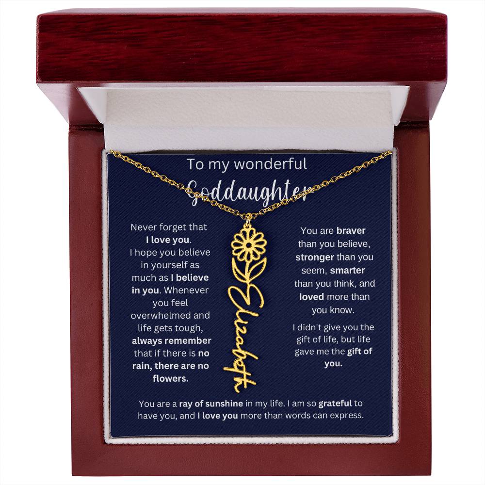 To My Wonderful Goddaughter | You Are Ray Of Sunshine | Flower Name Necklace