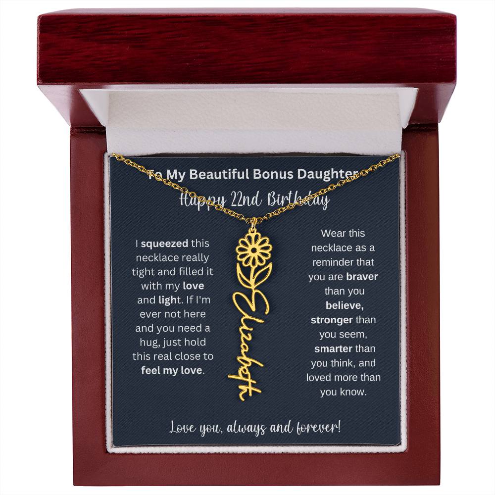 To My Beautiful Bonus Daughter | Happy 22nd Birthday | Flower Name Necklace