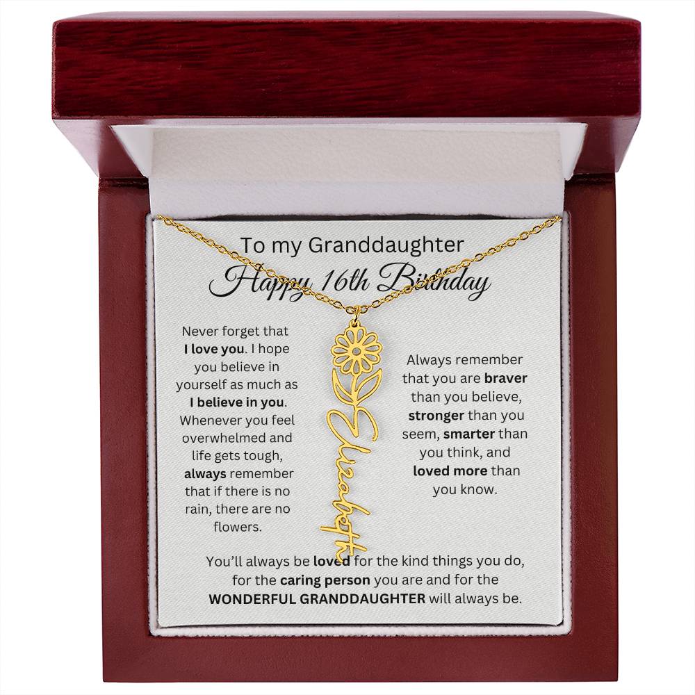 To My Granddaughter | Happy 16th Birthday | Flower Name Necklace