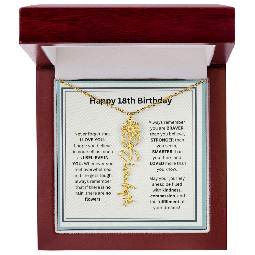 18th Personalized Birthday Gift - Flower Name Necklace