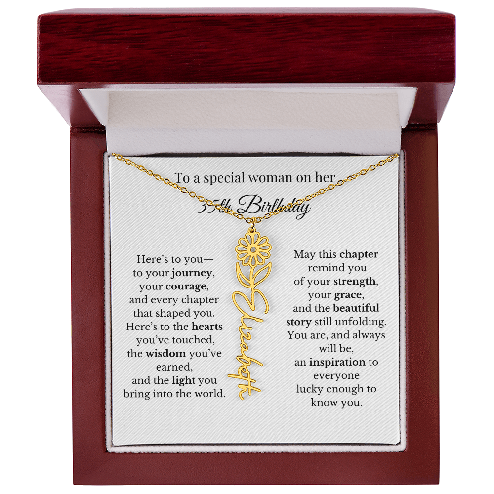 35th Birthday Gift for Her Birth Flower Name Necklace