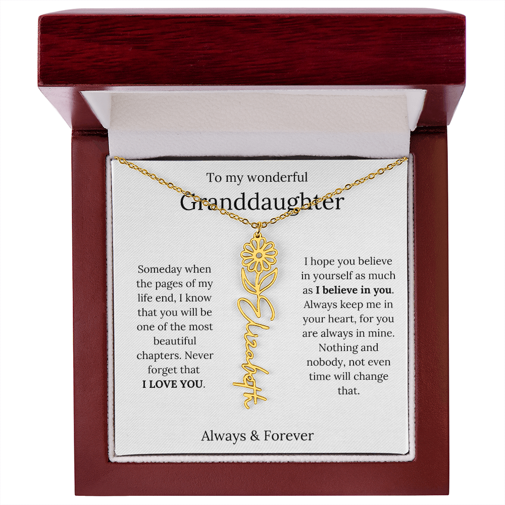 Granddaughter Personalized Keepsake Birth Flower Name Necklace