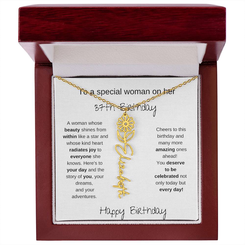 To A Special Women On Her 37th Birthday - Flower Name Necklace