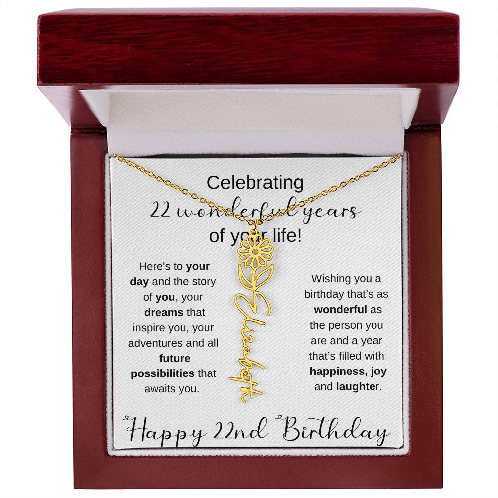 Happy 22nd Birthday | Flower Name Necklace