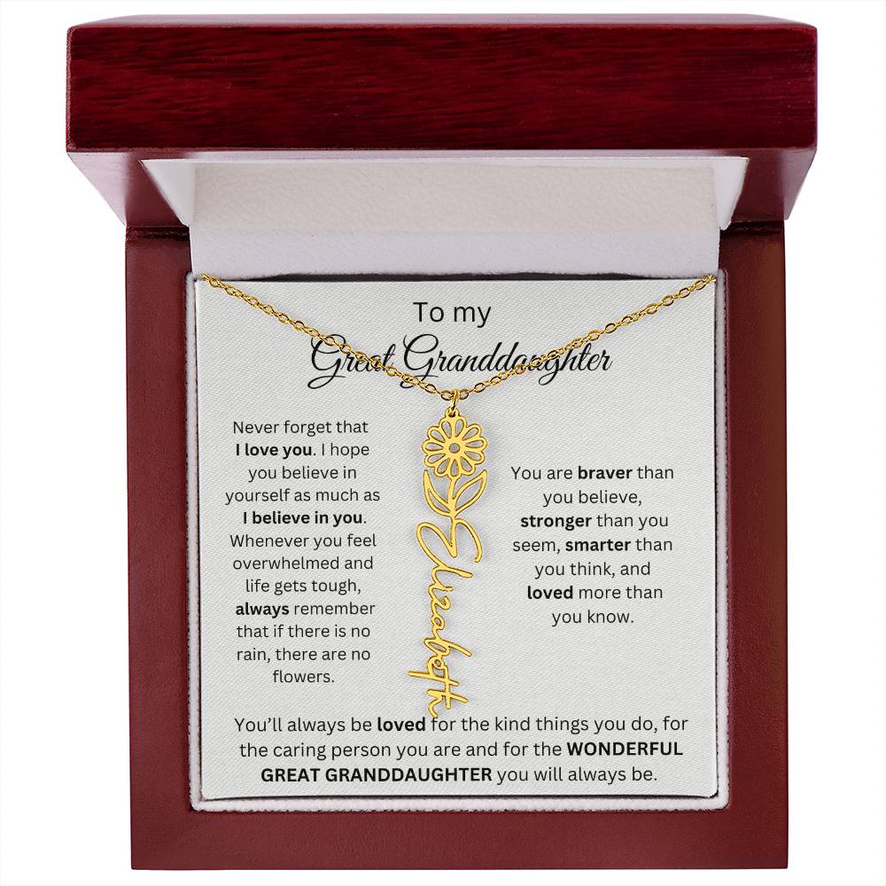 To My Great Granddaughter | I Love You | Flower Name Necklace
