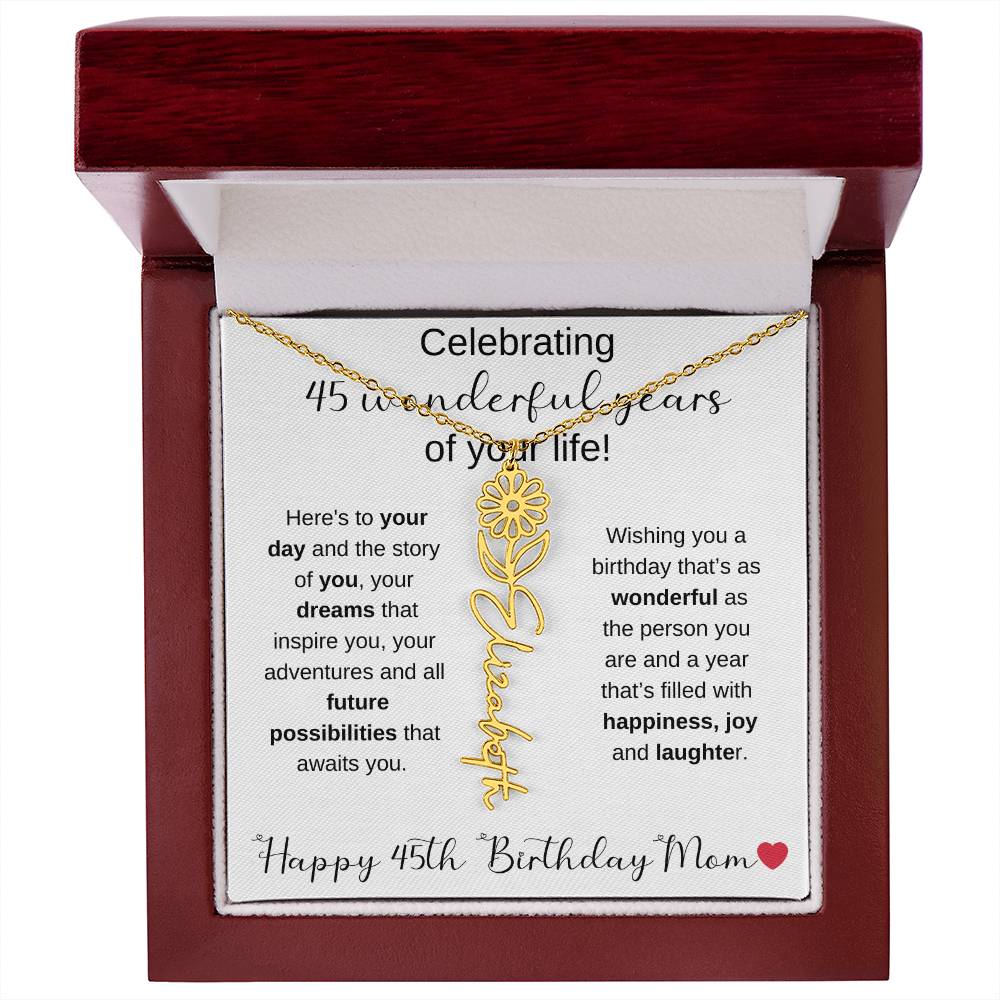 Happy 45th Birthday Mom - Flower Name Necklace