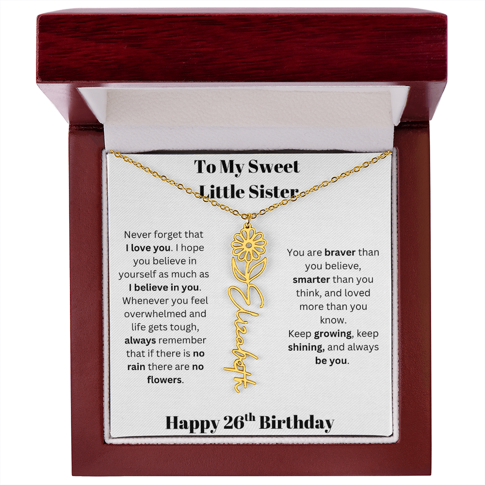 To My Sweet Little Sister | Happy 26th Birthday | Flower Name Necklace