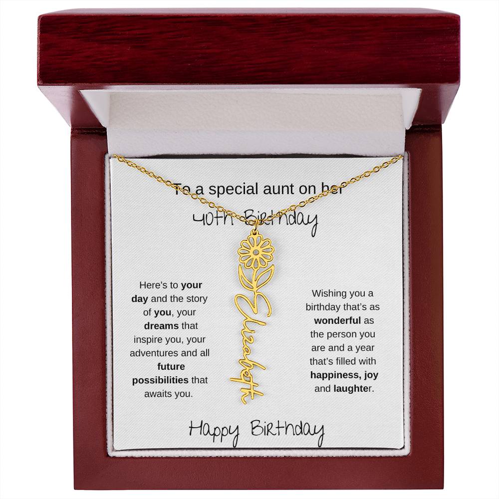 To A Special Aunt On Her 40th Birthday | Flower Name Necklace