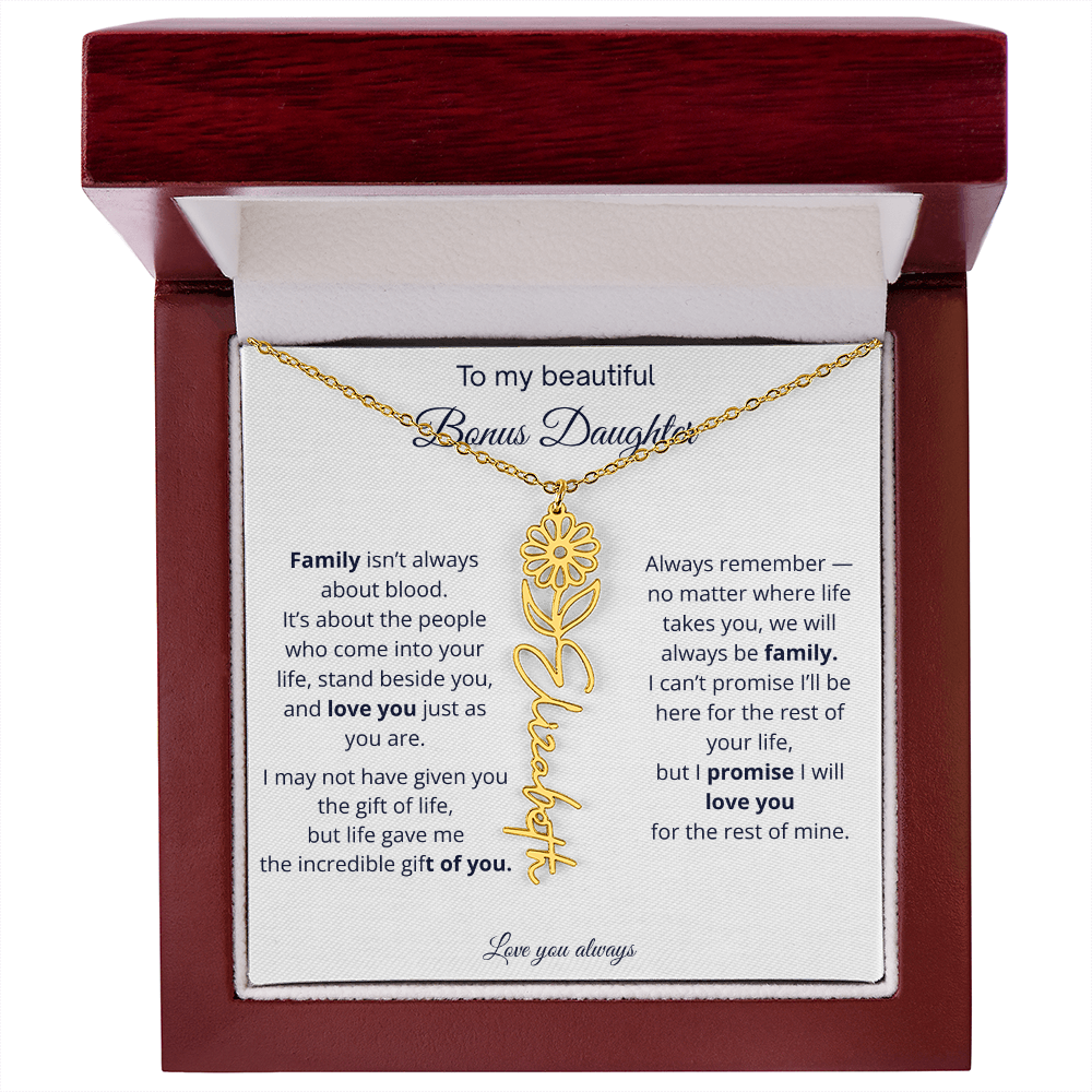 To My Beautiful Bonus Daughter | Love You Always | Birth Flower Name Necklace