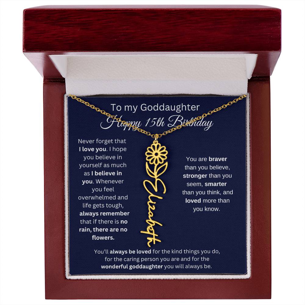 To My Goddaughter - Happy 15th Birthday - Flower Name Necklace