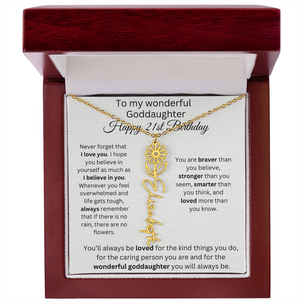 To My Wonderful Goddaughter - Happy 21st Birthday - Flower Name Necklace