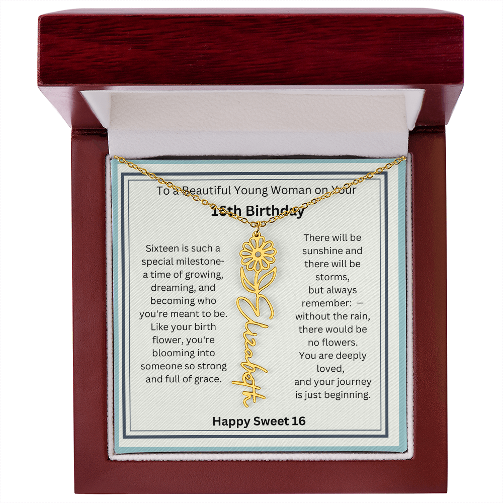 Sweet 16 Birth Flower Name Necklace Gift 2