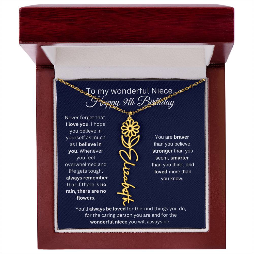 To My Wonderful Niece | Happy 9th Birthday | Flower Name Necklace