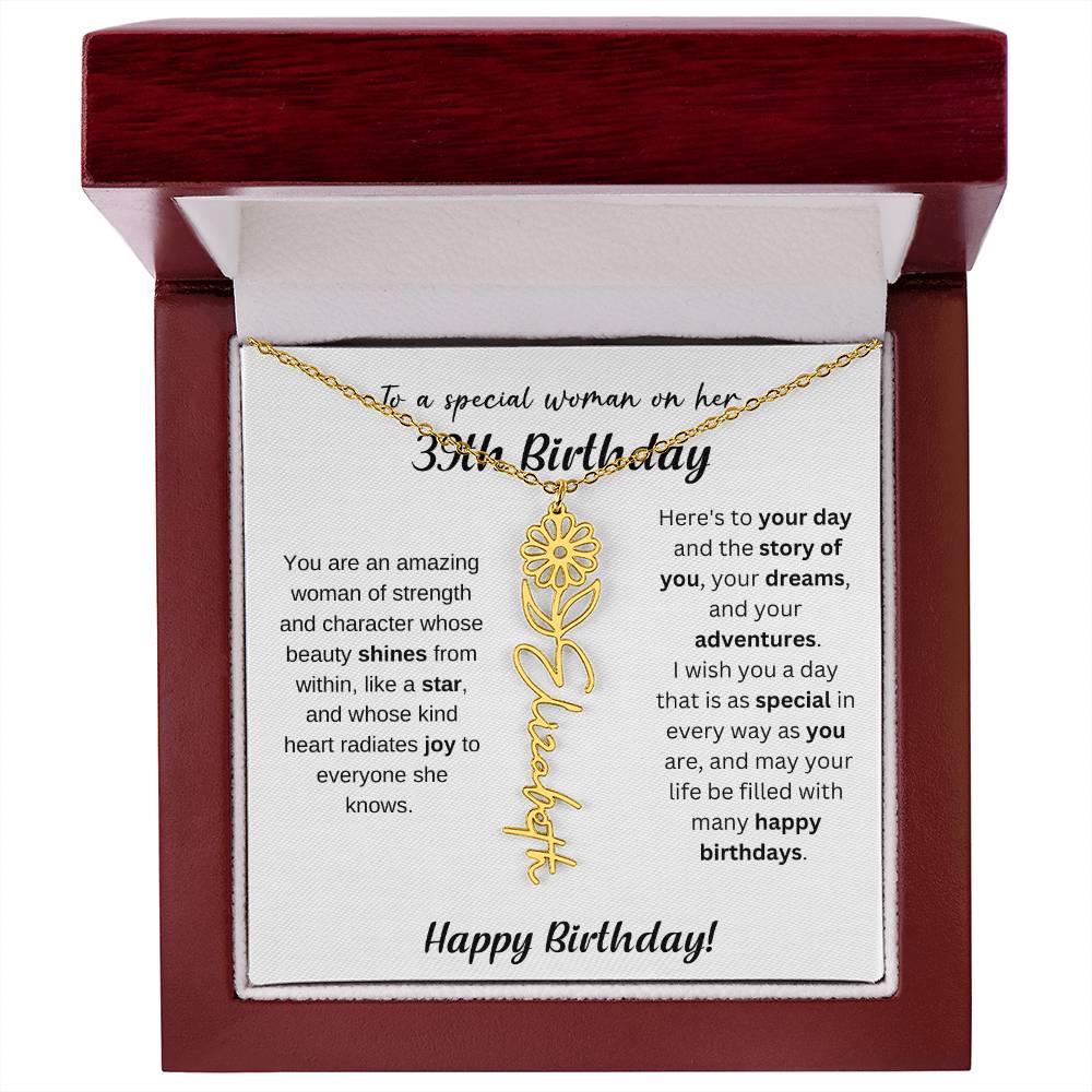 39th Birthday Gift Birthflower Necklace