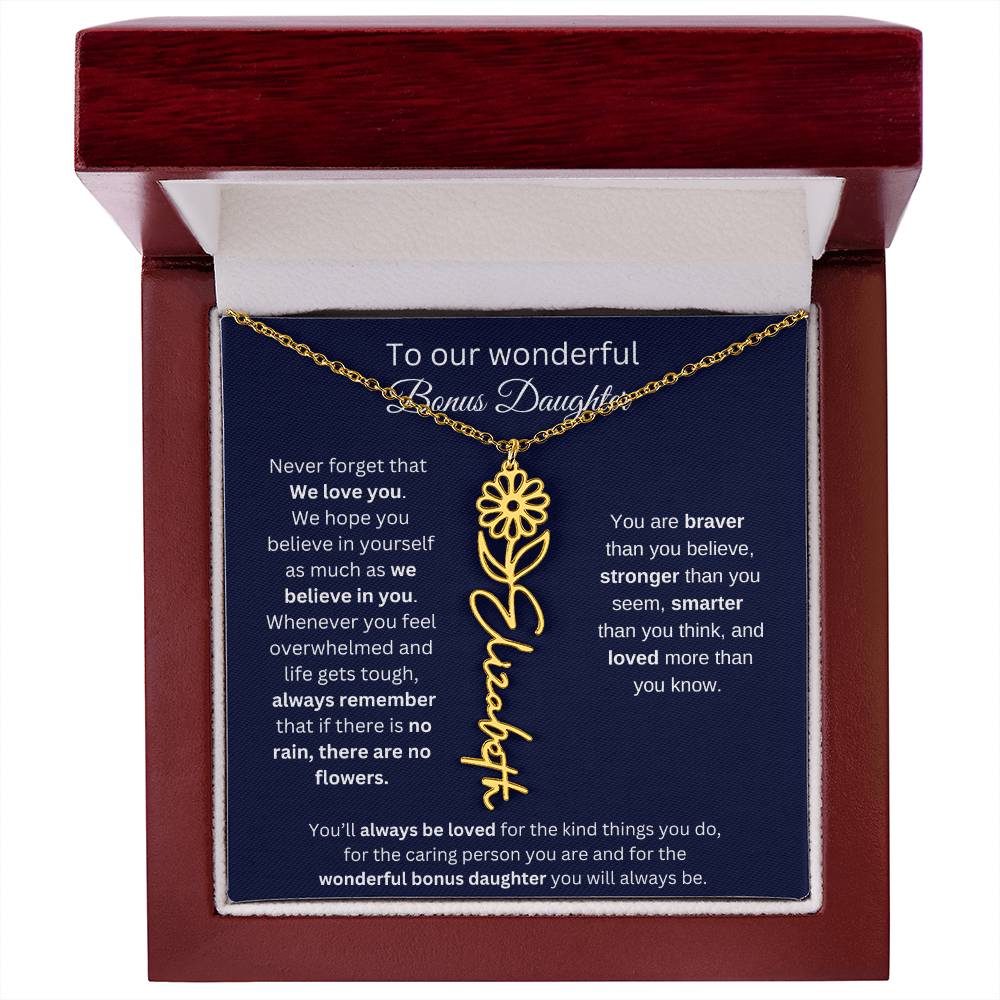 To Our Wonderful Bonus Daughter Personalized Birth Month Flower Necklace 1